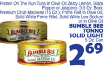 Bravo Supermarkets Bumble bee tonno solid light 5 oz. can offer