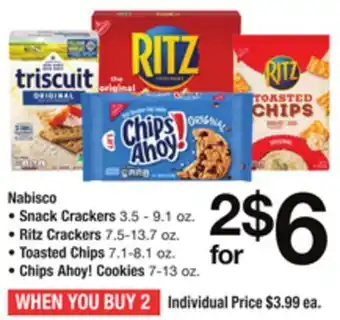 ACME Nabisco snack crackers, 3.5 - 9.1 oz., ritz crackers 7.5-13.7 oz., toasted chips 7.1-8.1 oz., chips ahoy! cookies 7-13 oz offer