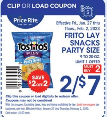 Price Rite Frito lay snacks party size offer