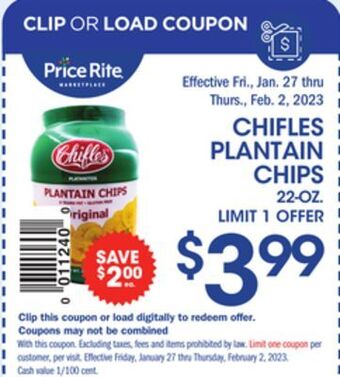 Price Rite Chifles plantain chips offer
