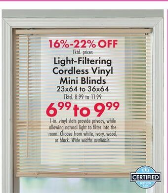 Boscov's Light-filtering cordless vinyl mini blinds offer