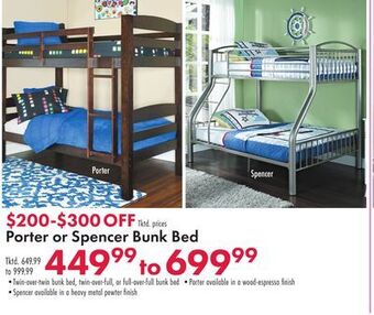 Boscov's Porter or spencer bunk bed offer