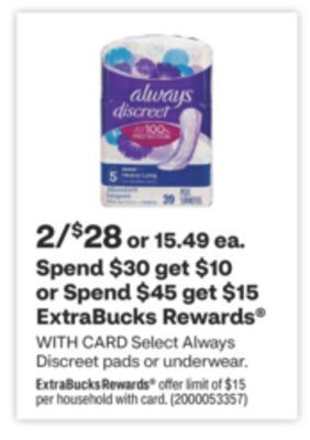 CVS Select always discreet pads or underwear offer