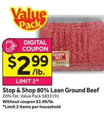 Stop&Shop Stop & shop 80% lean ground beef offer