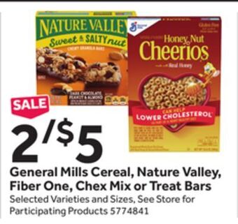 Stop&Shop General mills cereal, nature valley, fiber one, chex mix or treat bars offer