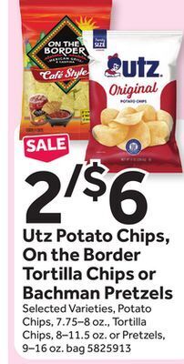 Stop&Shop Utz potato chips, on the border tortilla chips or bachman pretzels offer
