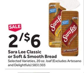Stop&Shop Sara lee classic or soft & smooth bread offer
