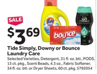 Stop&Shop Tide simply, downy or bounce laundry care offer