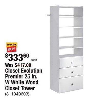The Home Depot Closet evolution premier 25 in. w white wood closet tower offer