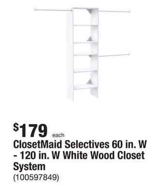 The Home Depot Closetmaid selectives 60 in. w - 120 in. w white wood closet system offer