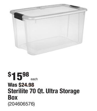 The Home Depot Sterilite 70 qt. ultra storage box offer