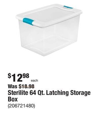 The Home Depot Sterilite 64 qt. latching storage box offer
