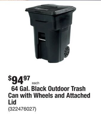 The Home Depot 64 gal. black outdoor trash can with wheels and attached lid offer