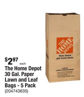 The Home Depot The home depot 30 gal. paper lawn and leaf bags - 5 pack offer