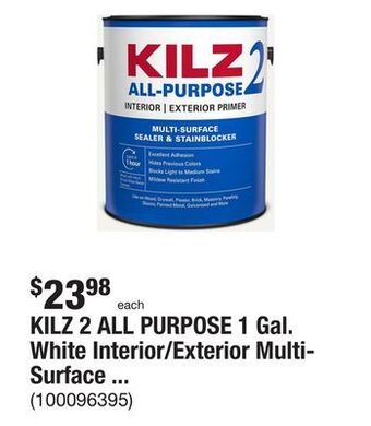 The Home Depot Kilz 2 all purpose 1 gal. white interior/exterior multi-surface primer, sealer, and stain blocker offer