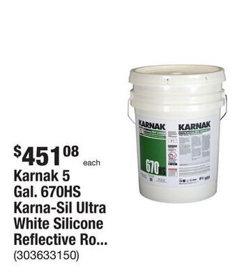 The Home Depot Karnak 5 gal. 670hs karna-sil ultra white silicone reflective roof coating offer