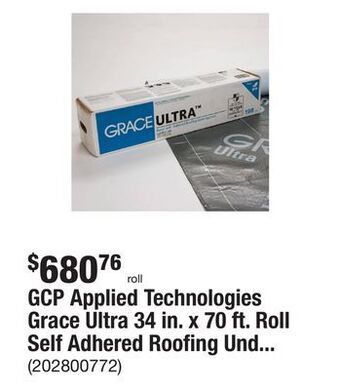 The Home Depot Gcp applied technologies grace ultra 34 in. x 70 ft. roll self adhered roofing underlayment (198 sq. ft.) offer