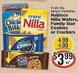 IGA Nabisco nilla wafers, family size cookies or crackers offer