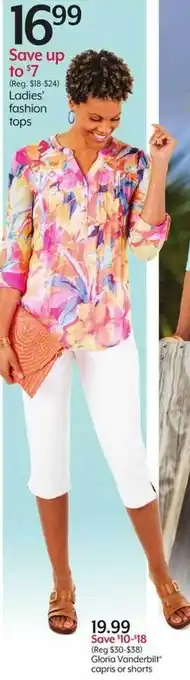 Bealls Ladie's fashion tops, gloria vanderbill capris or shorts offer