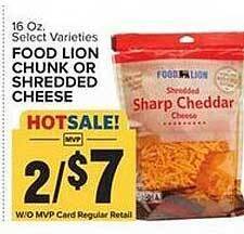 Food Lion Food lion chunk or shredded cheese offer