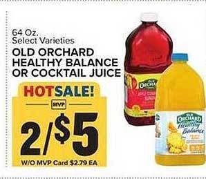 Food Lion Old orchard healthy balance or cocktail juice offer
