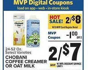 Food Lion Chobani coffee creamer or oat milk offer