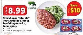 Lidl Steakhouse naturals 100% grass fed angus beef ribeye steaks, family pack offer