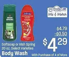 Maceys Softsoap or irish spring body wash offer