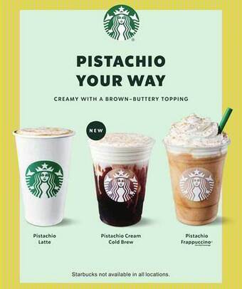 Safeway Pistachio latte, pistachio cream cold brew, pistachio frappuccino offer