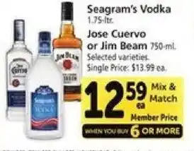 Safeway Seagram's Vodka 1.75 ltr. Jose Cuervo or Jim Beam 750 ml offer