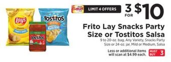 ShopRite Frito lay snacks party size or tostitos salsa offer