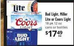 Brookshire Brothers Bud light, miller lite or coors light offer