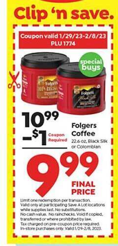 Save a Lot Folgers coffee offer