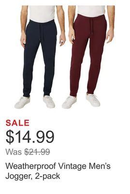 Costco Weatherproof vintage men's jogger, 2-pack offer