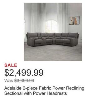 Costco Adelaide 6-piece fabric power reclining sectional with power headrests offer