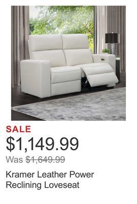 Costco Kramer leather power reclining loveseat offer