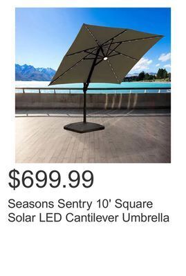 Costco Seasons sentry 10' square solar led cantilever umbrella offer