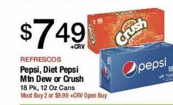 Jons International Pepsi, diet pepsi mtn dew or crush offer