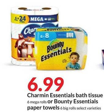 Hy-Vee Charmin essentials bath tissue or bounty essentials paper towels offer