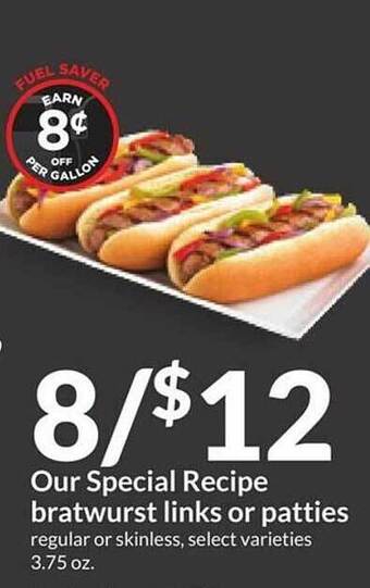 Hy-Vee Our special recipe bratwurst links or patties offer