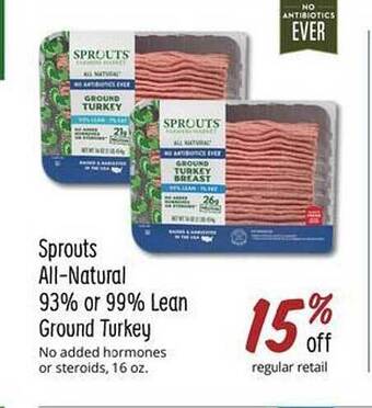 Sprouts Farmers Market Sprouts all-natural 93% or 99% lean ground turkey offer