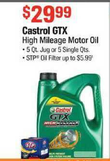 AutoZone Castrol GTX High Mileage Motor Oil offer