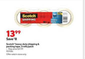Staples Scotch Heavy-duty Shipping & Packing Tape 3 Rolls Pack offer