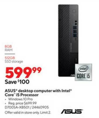 Staples Asus Desktop Computer With Intel Core I5 Processor offer