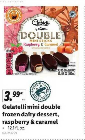 Lidl Gelatelli Mini Double Frozen Dairy Dessert Raspberry & Caramel offer