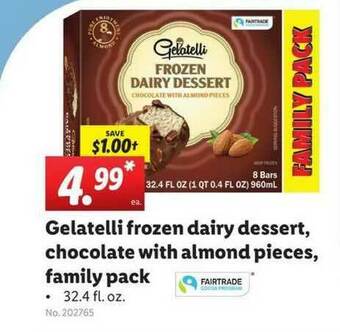 Lidl Gelatelli Frozen Dairy Dessert Chocolate With Almond Pieces Family Pack offer