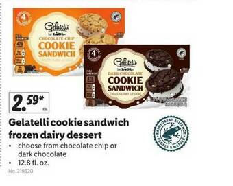 Lidl Gelatelli Cookie Sandwich Frozen Dairy Dessert offer