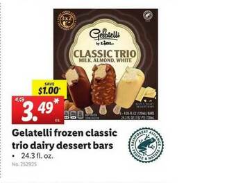 Lidl Gelatelli Frozen Classic Trio Dairy Dessert Bars offer