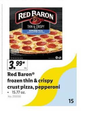 Lidl Red Baron Frozen Thin & Crispy Crust Pizza Pepperoni offer