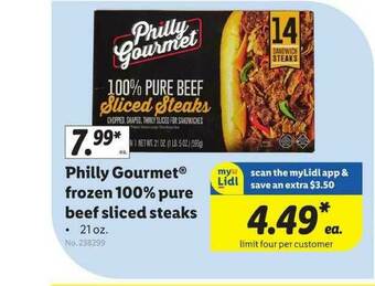Lidl Philly Gourmet Frozen 100% Pure Beef Sliced Steaks offer
